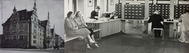 Bibliothek ca. 1900 / Kaztalogsaal 1956